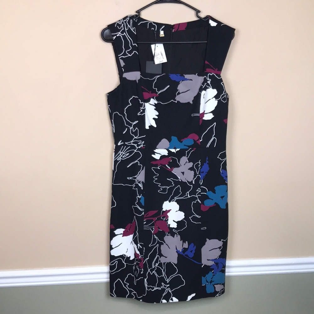 NWT 4 Collective 4C Women’s Abstract Floral Print Sheath Square Neck Dress